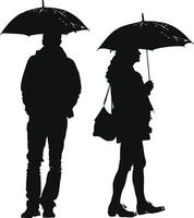 ai généré silhouette femme et homme avec parapluie noir Couleur seulement plein corps vecteur