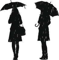 ai généré silhouette femme et homme avec parapluie noir Couleur seulement plein corps vecteur