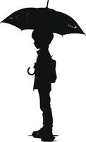 ai généré silhouette garçon avec parapluie pendant bruine noir Couleur seulement vecteur