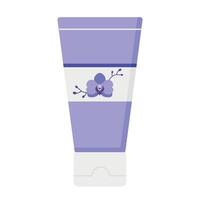 Plastique tube pour cosmétique des produits pour peau se soucier comme nettoyage gel ou mousse, crème ou lotion. décoré avec un orchidée. vecteur illustration