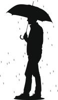 ai généré silhouette garçon ou homme avec parapluie pendant bruine noir Couleur seulement vecteur