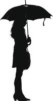 ai généré silhouette fille avec homme en utilisant parapluie pendant bruine noir Couleur seulement vecteur