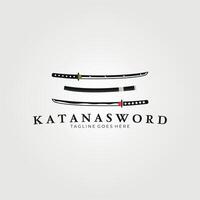 katana épée ensemble logo ancien vecteur illustration, icône et symbole