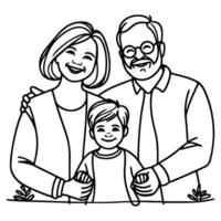 continu un noir ligne art dessin content famille père et mère avec enfant griffonnages style vecteur illustration sur blanc