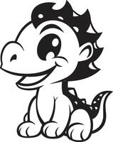 espiègle dino style noir dessin animé vecteur icône sucré dino sourire mignonne noir logo icône