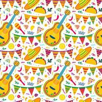 vecteur mexicain éléments sans couture modèle. mexicain guitare, maracas et coloré guirlande pour fête sans couture modèle