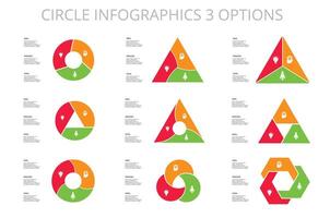 ensemble cercle éléments de graphique, diagramme avec 3 pas, choix, les pièces ou processus. modèle pour infographie, présentation. vecteur