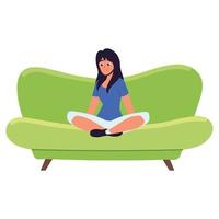 jolie fille assise sur un canapé vecteur