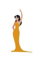 personnage de femme élégante en dessin animé robe jaune vecteur