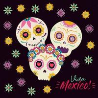 têtes de crâne mexicaines avec dessin vectoriel de fleurs
