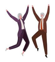 Senior woman and man cartoons jumping vector design