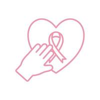ruban de cancer du sein dans le coeur avec la conception de vecteur d'icône de style de ligne de main