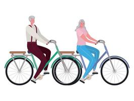 senior woman and man riding bike vector design