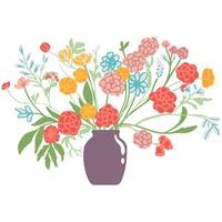 magnifique bouquets avec jardin et sauvage fleurs vecteur plat illustration. divers épanouissement les plantes avec tiges et feuilles isolé sur blanche. floral décoration ou cadeau