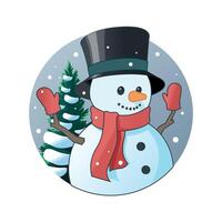 illustration de une mignonne bonhomme de neige dans une chapeau vecteur