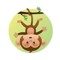 illustration de une mignonne singe pendaison par ses plus haut jambes vecteur