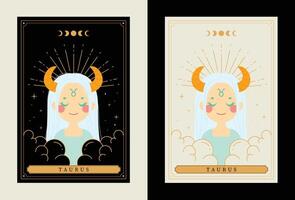 plat conception vecteur mignonne tarot Taureau horoscope zodiaque signe art collection