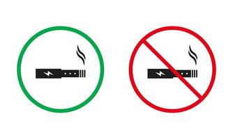 permis et interdit fumée zone pictogramme. fumeur zone rouge et vert panneaux. fumeur le tabac, nicotine cigarette, vapoter silhouette Icônes ensemble. isolé vecteur illustration