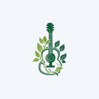 ai généré Naturel éco guitare logo guitare feuille Naturel logo vecteur icône illustration conception.