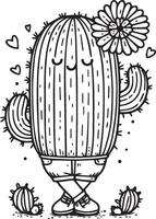 kawaii cactus coloration page, désert cactus coloration page, Facile cactus coloration page avec dessin animé enfants, plante Facile cactus coloration pages pour enfants, imprimable succulent coloration page vecteur