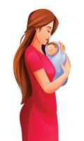 mère en portant nouveau née bébé dans bras. vecteur dessin animé illustration