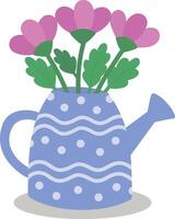 vecteur illustration de une arrosage pouvez dans le forme de une vase avec printemps fleurs, tulipes, marguerites, pivoines. une vif illustration. mignonne saisonnier illustration de une printemps fleur pour jardinage, clipart