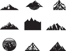 ensemble de noir Roche colline et Montagne silhouette paysage, vecteur sur isolé blanc Contexte