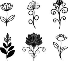 ensemble de vecteur fleur plante noir silhouette contour sur blanc Contexte