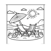 plage chaise avec parapluie dans le plage, été temps vecteur illustration conception