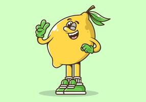 mignonne mascotte personnage de une citron avec main formant paix symbole vecteur