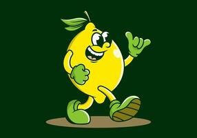 mascotte personnage de en marchant citron dans Jaune Couleur vecteur