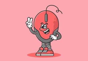 personnage illustration de une ordinateur Souris avec mains formant une symbole de paix. rouge couleurs vecteur