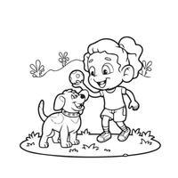 mignonne peu fille en jouant avec chien dans le parc vecteur illustration conception