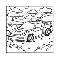 voiture sur la nature paysage dessin animé vecteur illustration graphique conception dans noir et blanc