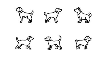 ai généré icône ensemble chien. ensemble de silhouettes de chiens. chien contour Icônes. chiens de animaux domestiques collection dans linéaire style, vecteur illustration. coloration modèle.