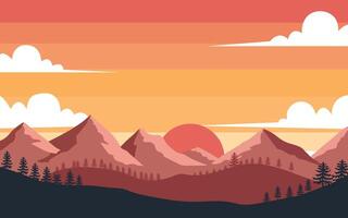 Montagne avec le coucher du soleil paysage Contexte illustration vecteur