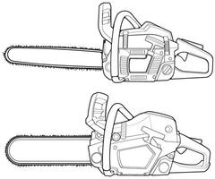 groupage ensemble de tronçonneuse isolé illustration, vecteur art, tronçonneuse vecteur, essence chaîne scie, moderne tronçonneuse, art concept, vecteur.