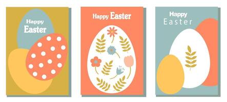 ensemble de Pâques cartes. abstrait des œufs printemps fleurs et décorations. pour affiche, carte postale, scrapbooking, autocollants. vecteur. vecteur