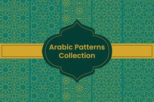 collection de d'or arabe motifs sur vert arrière-plan, vecteur