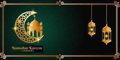 Ramadan kareem lune mosquée arabe calligraphie, modèle pour bannière, invitation, affiche, carte pour le fête de musulman communauté Festival vecteur