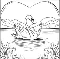 cygne nager dans le lac. noir et blanc vecteur illustration.