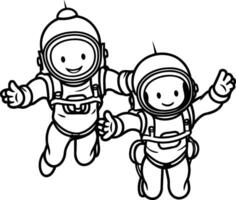 ai généré coloration livre pour les enfants astronaute garçon et fille sur blanc Contexte vecteur
