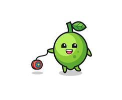 dessin animé de citron vert mignon jouant un yoyo vecteur