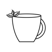tasse à thé avec des feuilles de style ligne icône vecteur conception
