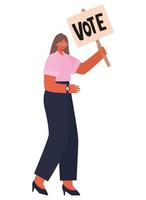 femme vêtue d'un jean foncé avec une affiche de vote vecteur