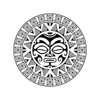 ornement de tatouage rond avec style maori de visage de soleil. masque ethnique africain, aztèque ou maya. vecteur