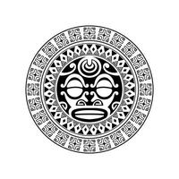 ornement de tatouage rond avec style maori de visage de soleil. masque ethnique africain, aztèque ou maya. vecteur