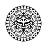 ornement de tatouage rond avec style maori de visage de soleil. masque ethnique africain, aztèque ou maya. vecteur