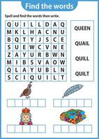 mot puzzle Jeu mot chercher feuille de travail éducation Jeu pour les enfants apprentissage Anglais alphabet vecteur