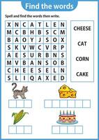 mot puzzle Jeu mot chercher feuille de travail éducation Jeu pour les enfants apprentissage Anglais alphabet vecteur